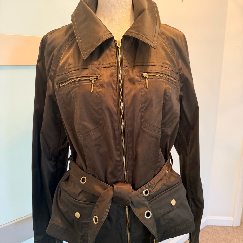 White House Black Market Brown Utility Belted Jacket